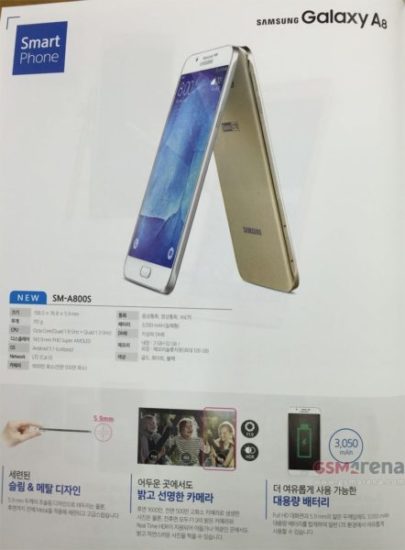 Samsung Galaxy A8 SM A800S Brochure Leak