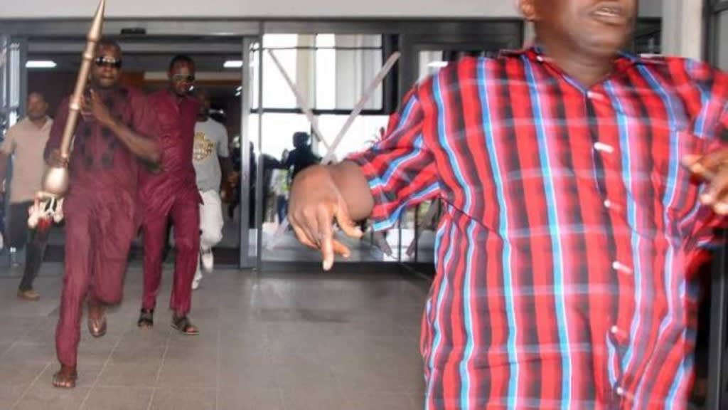 Hoodlums-run-with-stolen-mace-in-front-of-the-National-Assembly-complex