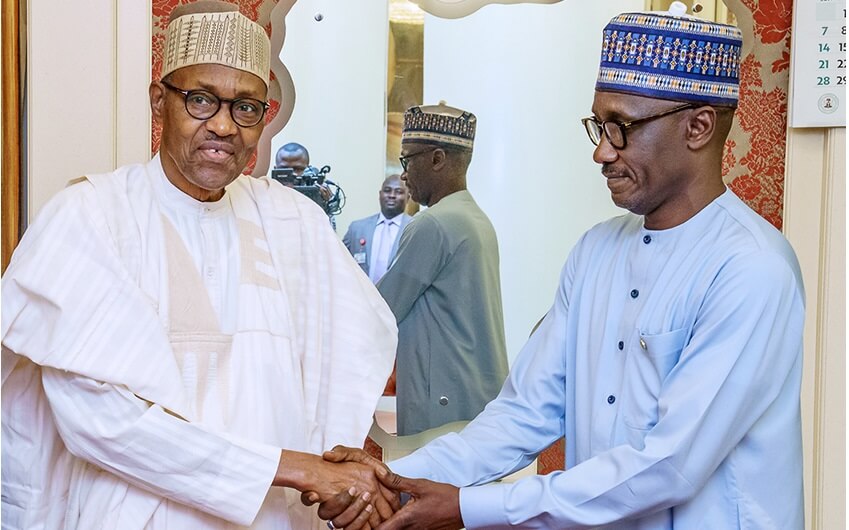 President-Buhari-in-a-handshake-with-NNPC-GMD-Mele-Kyari