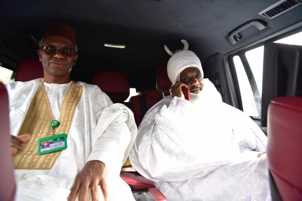 Deposed Emir Sanusi departing Awe, Nasarawa State, with Governor Nasir El-Rufai