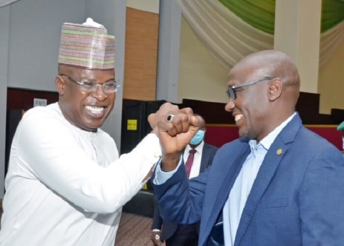 THE-HMSPR-AND-ALTERNATE-CHAIRMAN-OF-NNPC-BOARD-CHIEF-TIMIPRE-SYLVA-EXCHANGING-PLEASANTRIES-WITH-THE-GMD-NNPC-MALLAM-MELE-KYARI-DURING-THE-CORPORATION-RETREAT-IN-UYO-AKWA-IBOM-STATE.