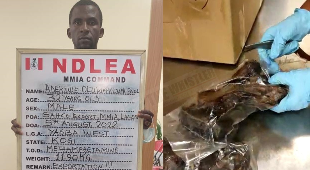 NDLEA Arrests Adekunle Paul with 442 Parcels of Crystal Meth a.k.a Mkpuru Mmiri concealed in heads of smoked catfish