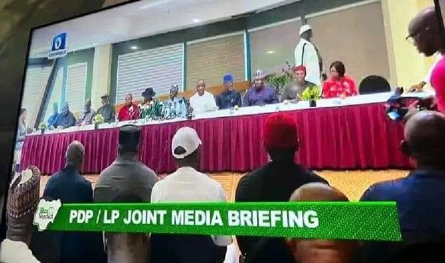 Resign-Now-—-Labour-Party-PDP-ADC-Tell-INEC-Chair-At-Joint-Briefing