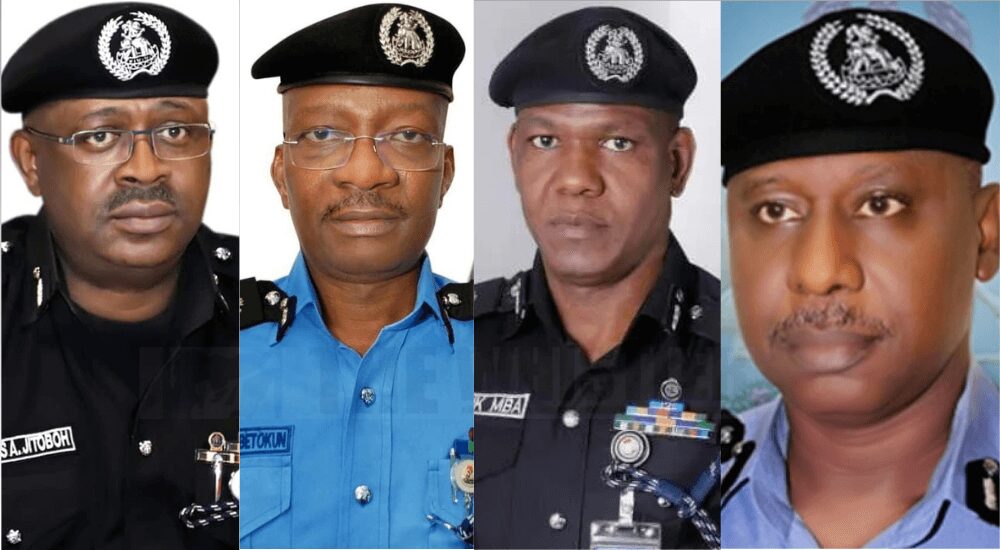Collage of serving senior police officers on the DIG (R-L: DIG Moses Jitoboh; DIG Egbetokun Adeolu) and AIG (L-R: AIG Dansuki Galadanchi; AIG Frank Mba) rank