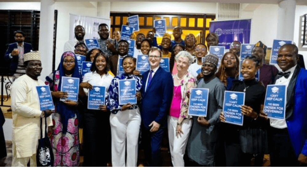 British High Commissioner Richard Montgomery, Deputy HC Gill Atkinson and some Chevening Scholars at the pre-departure reception in Abuja.
