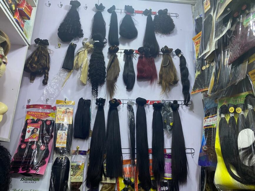 Human hair on display at Wuse market