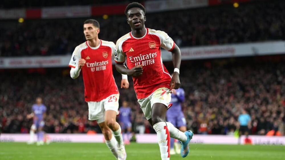 Arsenal’s Bukayo Saka Celebrates Against Liverpool
