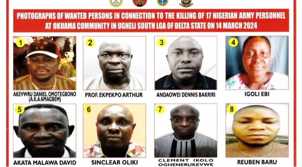 DHQ declares eight suspects wanted over the killing of 17 military personnel.