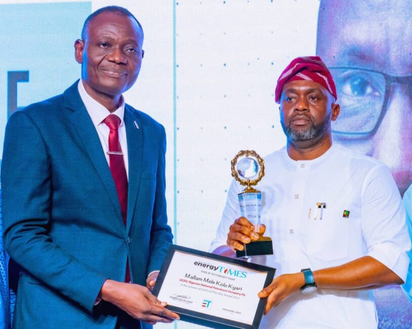 The Chief Corporate Communications Officer of the NNPCL Mr. Olufemi Soneye receiving the Energy Times' GCEO of the Year Award on behalf of the NNPC boss, in a ceremony held at the Eko Hotel & Suites in Lagos on Friday.