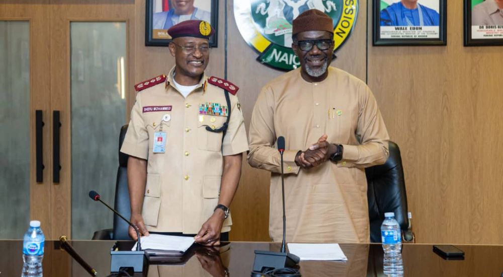 Corps Marshal of the FRSC, Shehu Mohammed and the Commissioner for Insurance, Mr Olusegun Omosehin