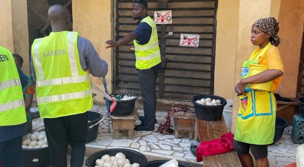 Lagos State Environmental Protection Agency (LASEPA) Officers Seals Fufu-Making Shop Over Environmental Violations