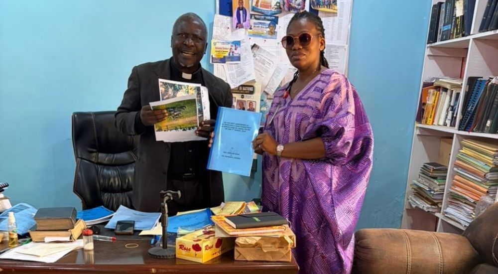 Senior Special Assistant on Community Engagement, Dr Abiodun Essiet, with Chairman of the Regional Church Council (RCC), in Barkin Ladi, Rev Ezekiel Dachomo