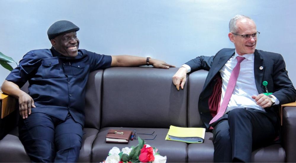 The Commission Chief Executive, NUPRC, Engr. Gbenga Komolafe, during a courtesy visit by a high-level TotalEnergies delegation led by the President, TotalEnergies Exploration and Production, Mr. Nicolas Terraz.