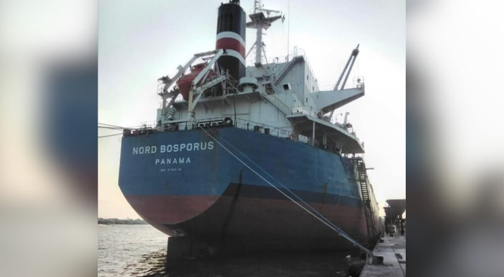 The detained Brazil-origin vessel MV Nord Bosporus at the Lagos seaport by operatives of the NDLEA